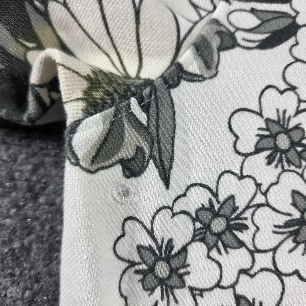 Nike Polo Dri-Fit Shirt Men's Medium White Gray Floral Golf Casual Short Sleeve